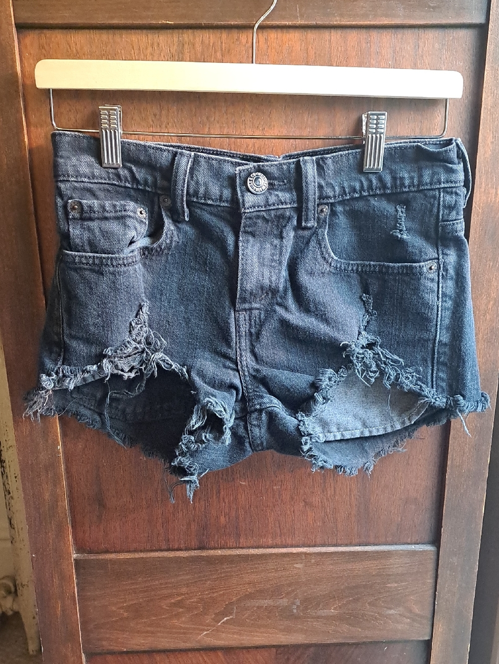Levis 511 Sizec28 X 23 Black Distressed Denim Women's Shorts Red Tab